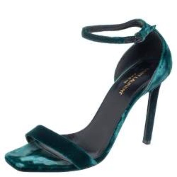 Saint Laurent Paris Suede Green Heels - Picture 1 of 4